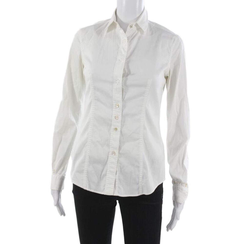 Le Sarte Pettegole Womens Collared Cotton Button-Up Long Sleeve White Size 40